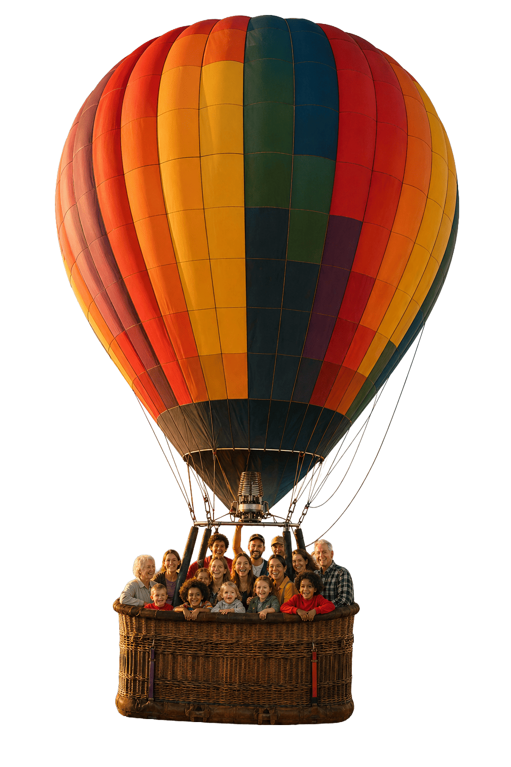 Balão de ar quente colorido com famílias